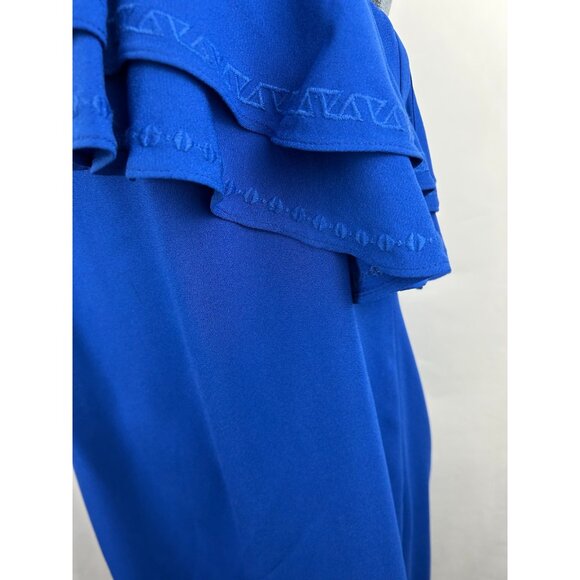 APT. 9 Women's One Shoulder Embroidered Ruffle Dress Blue Lined Royal Sz M NWT - Picture 7 of 14